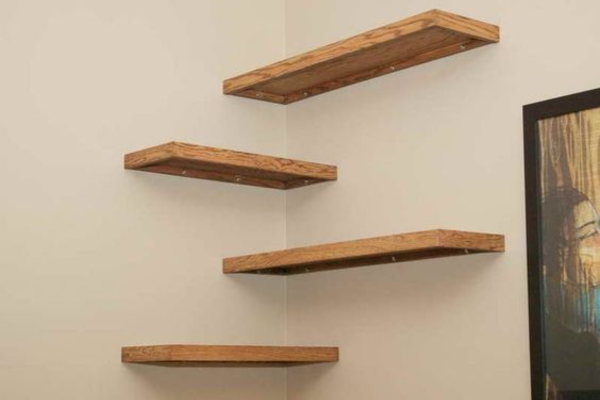 Floating corner wall shelves